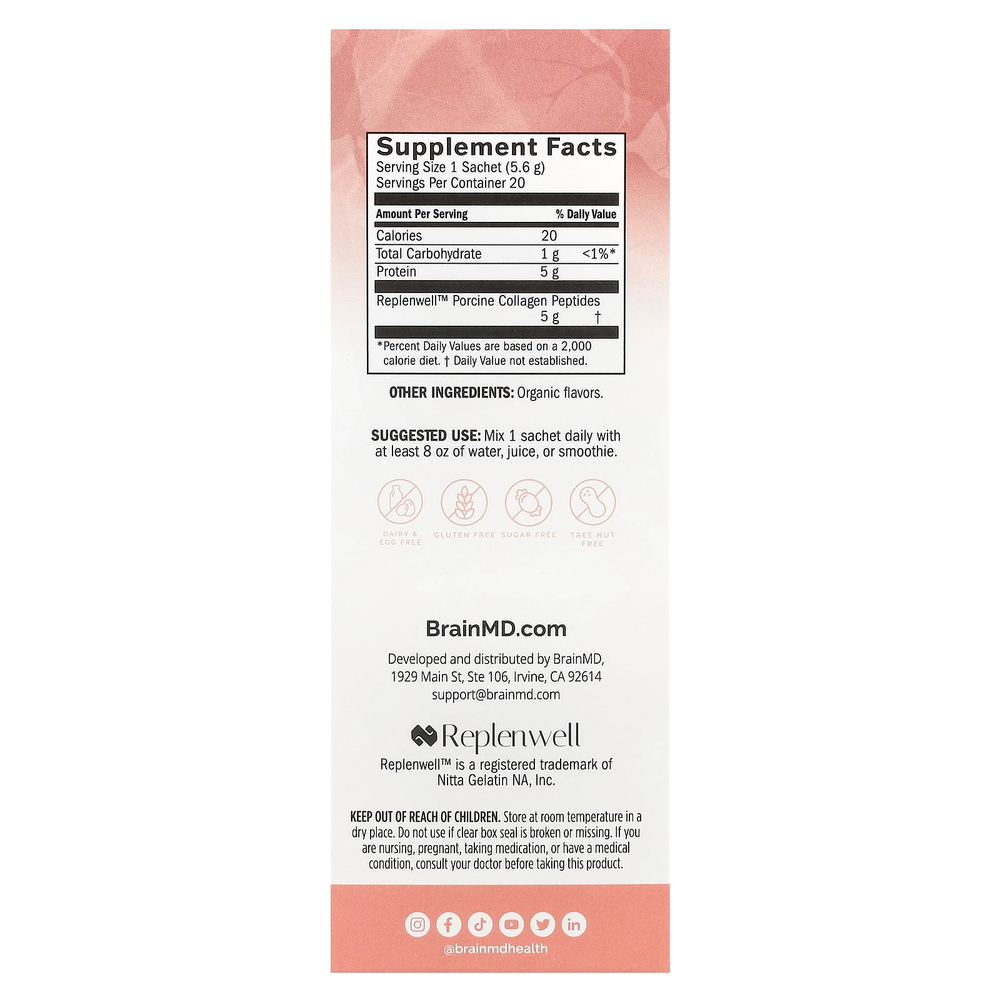 BrainMD, Smart Collagen, ванильная эссенция, 20 пакетиков по 5,6 г