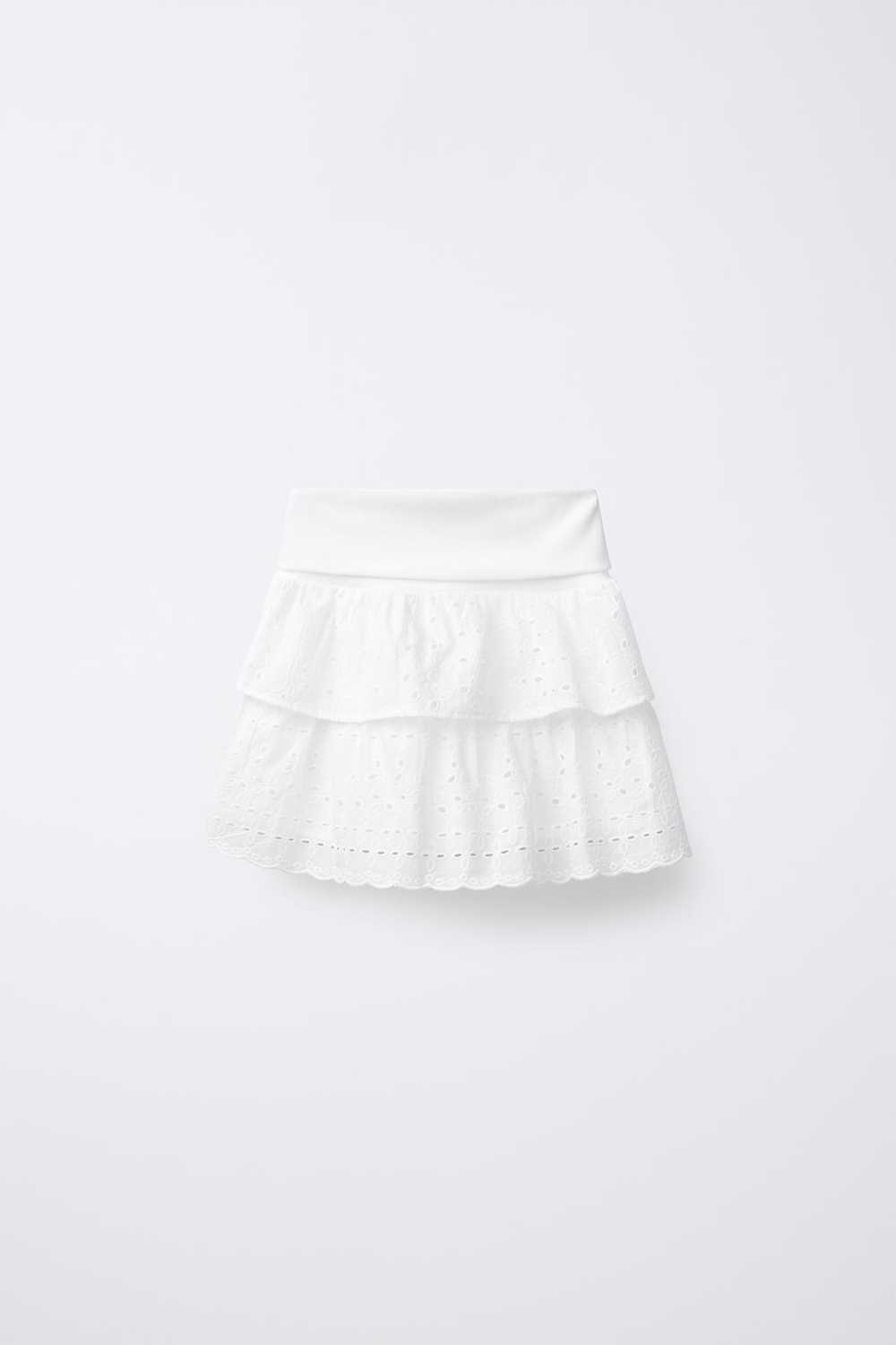 ZARA ЮБКА С ВЫШИВКОЙ ШИФФЛИ И ПОЯСОМ С ОТВОРОТОМ, БЕЛЫЙ