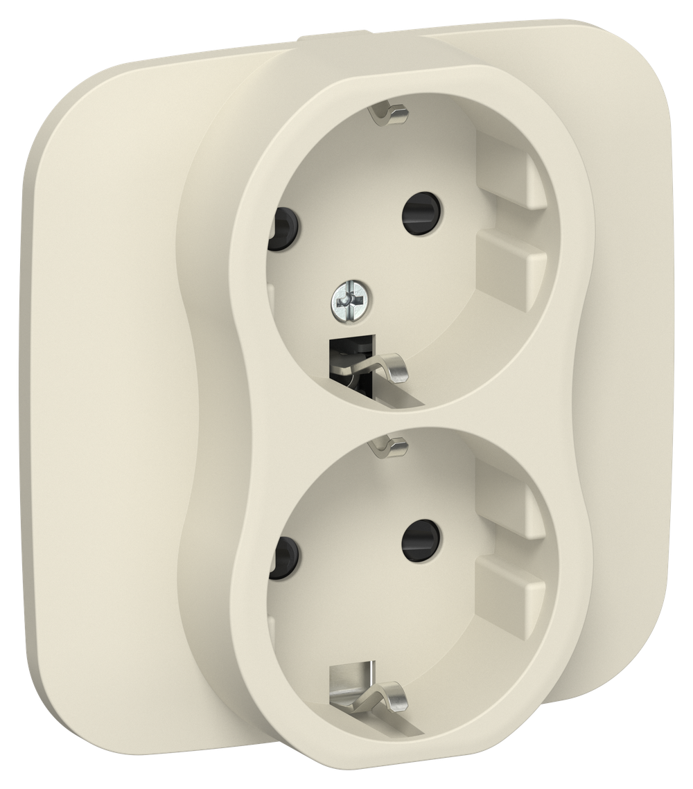 FLITE Розетка 2-местная с заземлением с защитными шторками безвинтовое крепление 16А РСш12-1-А-ФлСл сливочный IEK