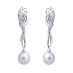 Серьги Рыбы с Морским Жемчугом, Сапфирами и Бриллиантами, E0251-0/14