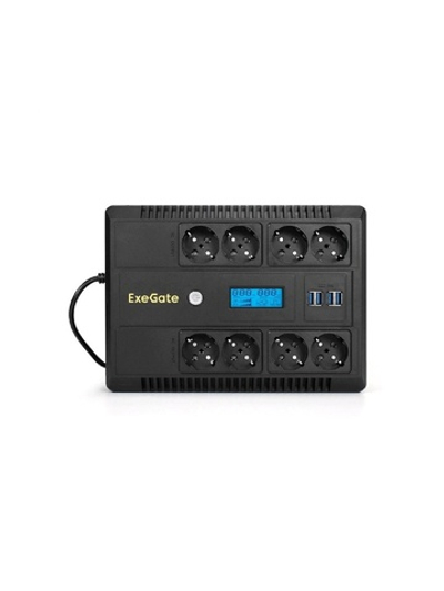 Exegate EX295013RUS ИБП ExeGate NEO Smart LHB-650.LCD.AVR.8SH.CH.RJ.USB <650VA/390W, LCD, AVR, 8*Schuko, RJ45/11, USB, 4*USB-порта для зарядки, Black>