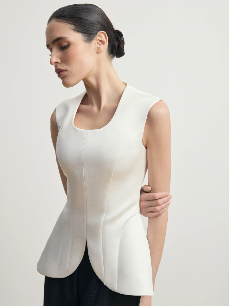 Молочный корсетный топ из атласа "Muse Blanc"