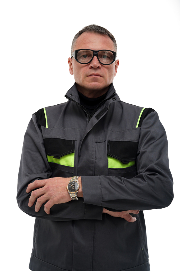 Костюм мужской летний «МЕХАНИК» (куртка+полукомбинезон) цв.серый/черный