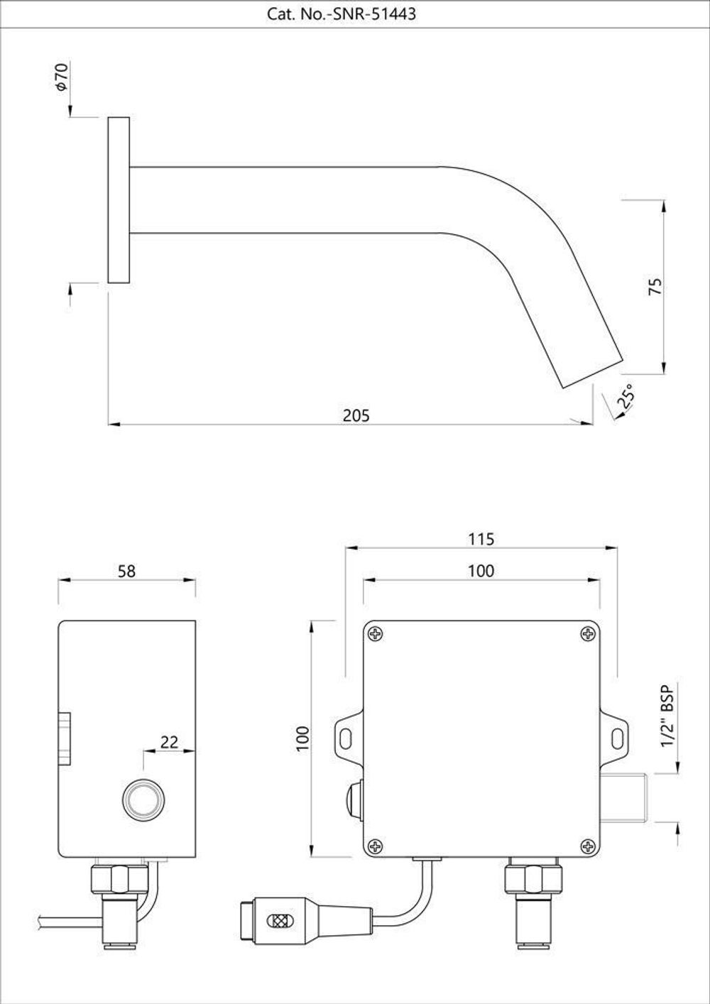 Jaquar, Смеситель для раковины Blush, сенсор., Хром SNR-CHR-51443
