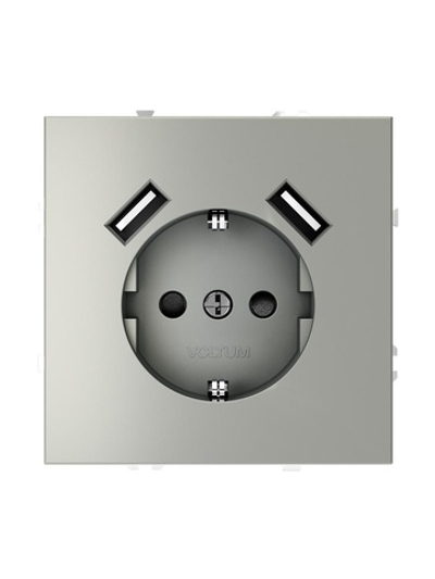 Розетка 1-м СП S70 16А с USB A+A с заземл. защ. шторки механизм сталь Voltum VLS040405