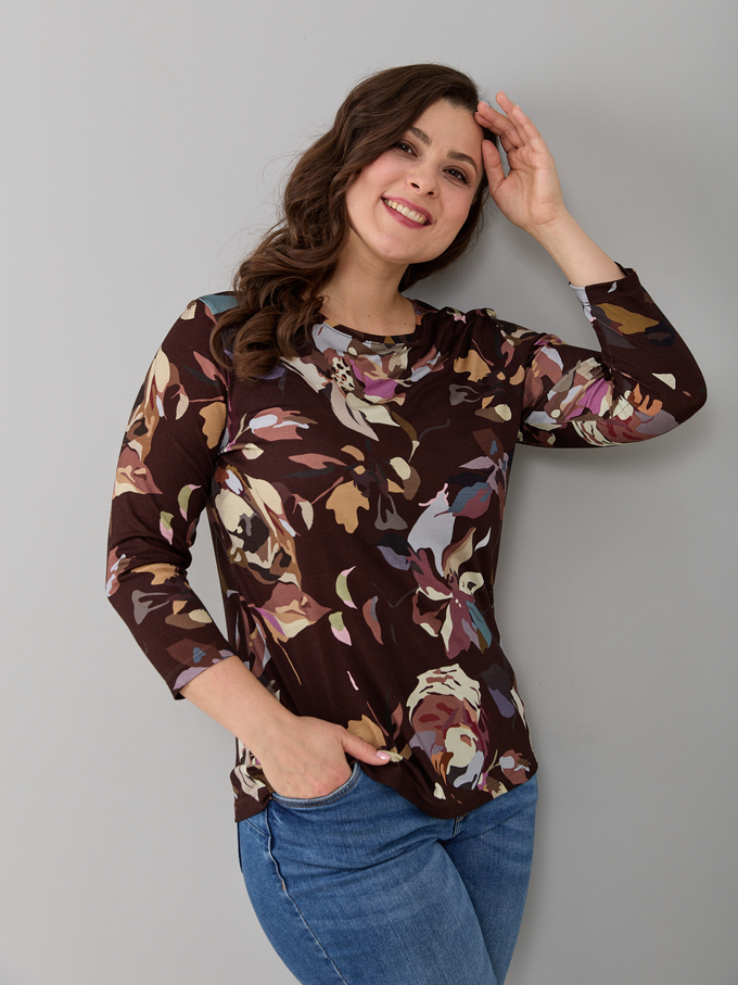 Лонгслив ЛНв-306/коричневый-цветыабстракция