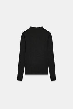 ZARA ФУТБОЛКА С ВЫСОКИМ ВОРОТНИКОМ, ЧЕРНЫЙ