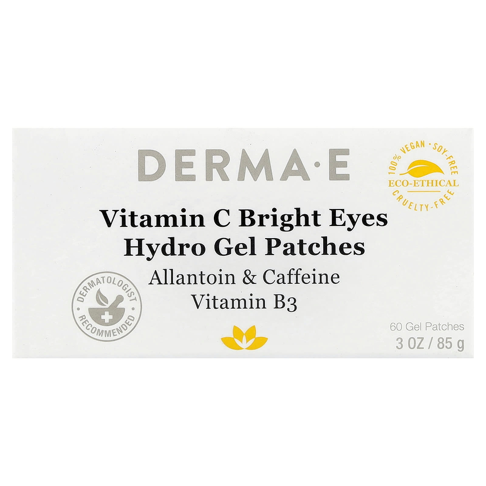 DERMA E, Гидрогелевые патчи для глаз с витамином C Bright, для всех типов кожи, 60 гелевых патчей