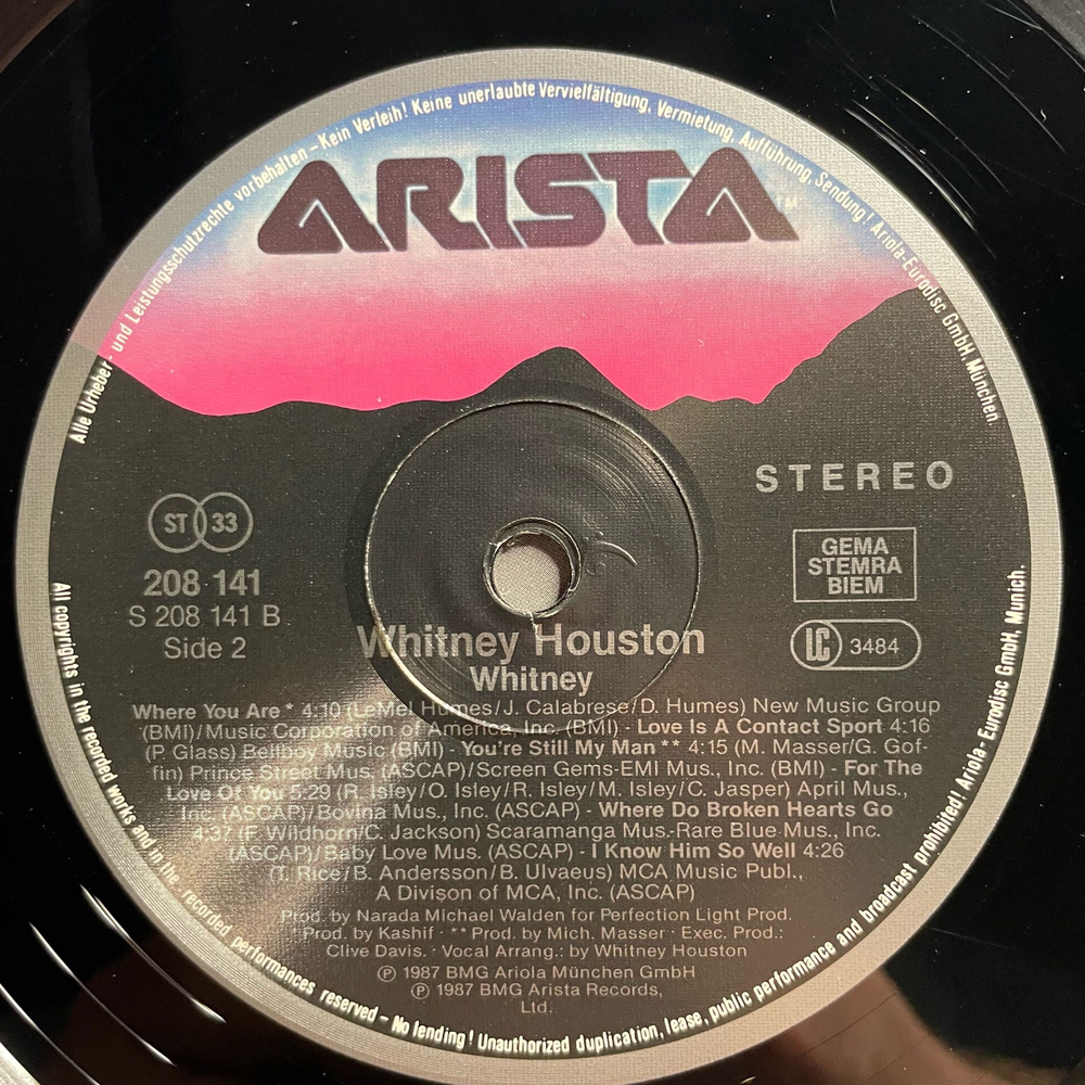 Винтажная виниловая пластинка LP Whitney Houston, Whitney (Германия 1987)