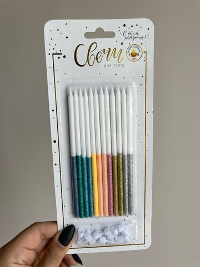 Свечи тортовые классические "Сверкающие половинки" Асоорти