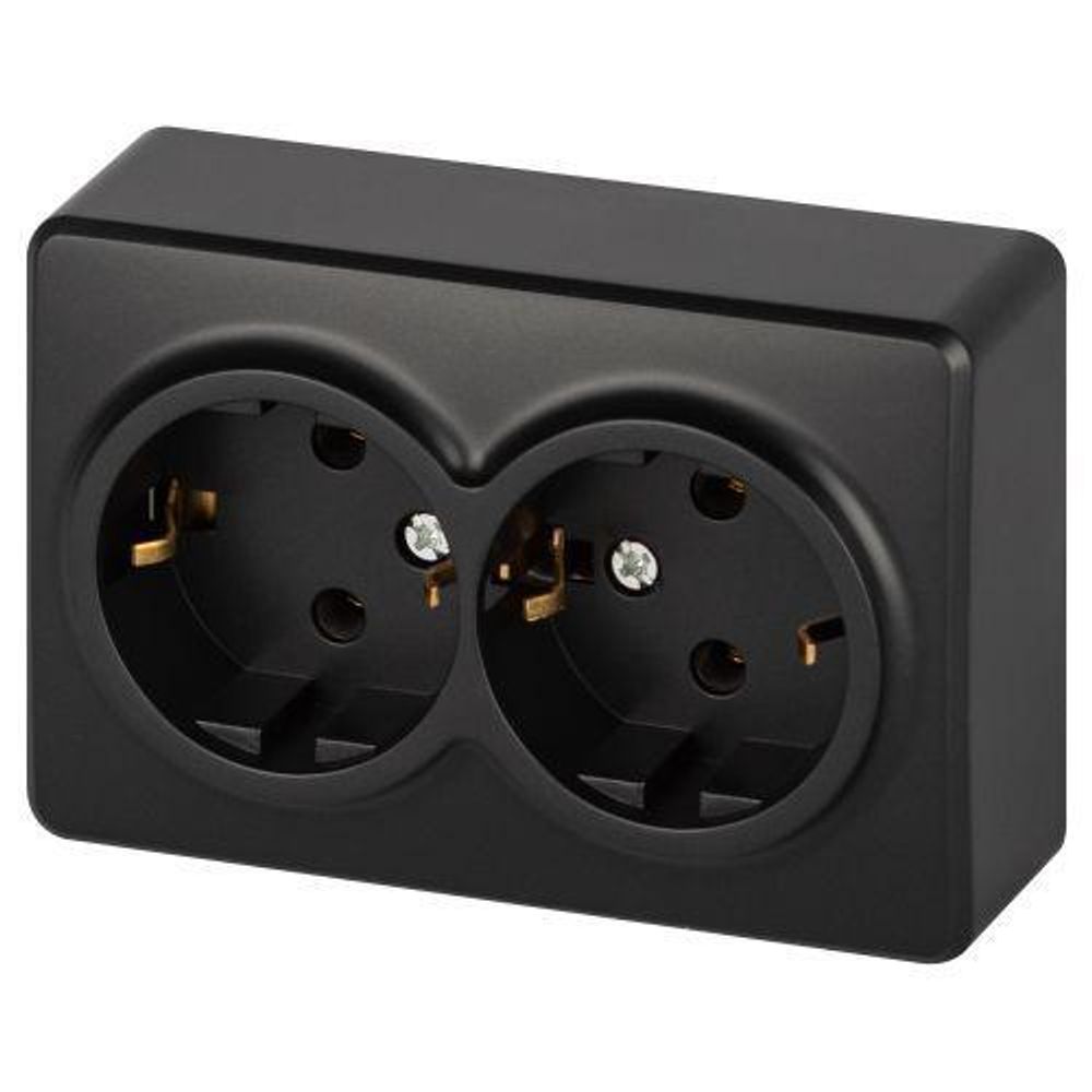Розетка 2-м ОП Эксперт 11-2205-05 16А IP20 250В 2х2P+E Schuko с заземл. антрацит Эра Б0063047