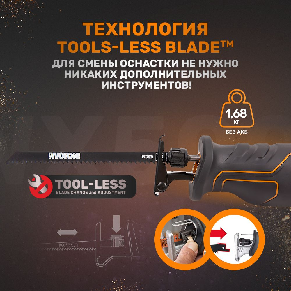 Сабельная пила аккумуляторная WORX WX500