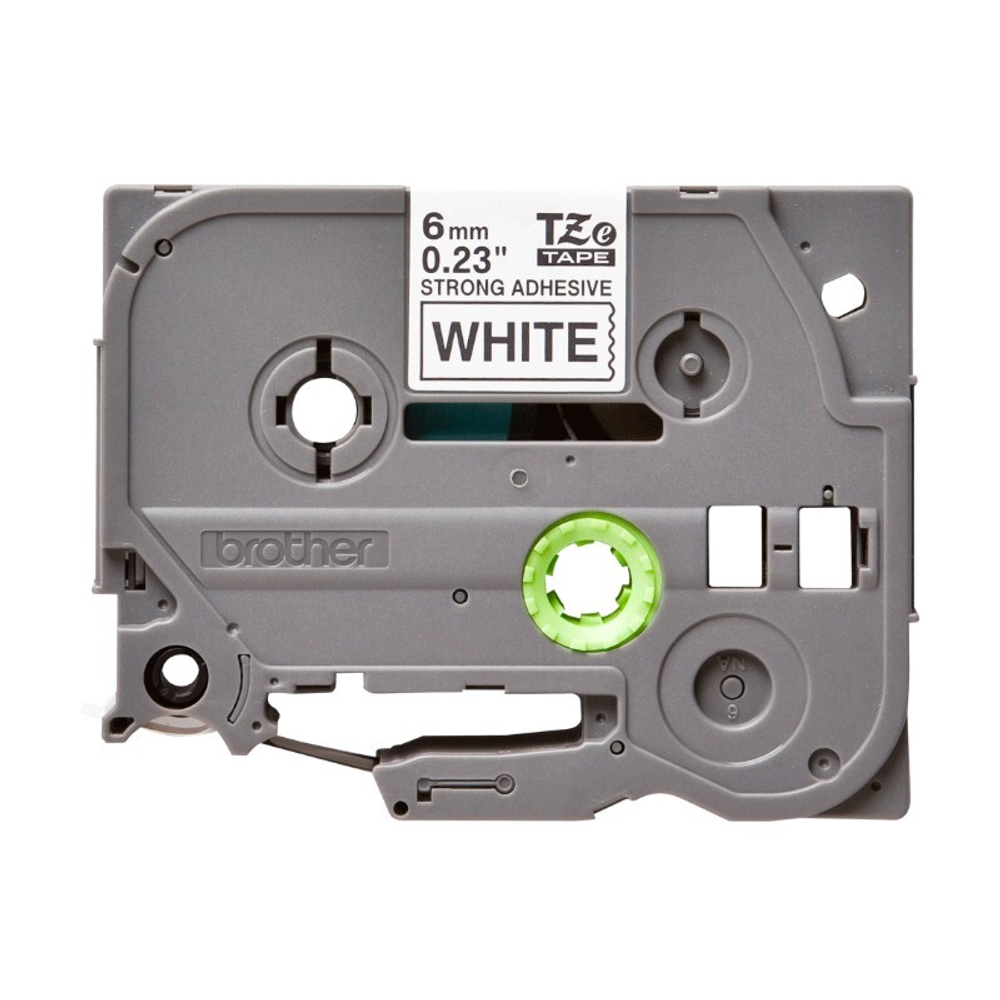 Brother TZES-211 кассета с лентой для печати наклеек повышенной адгезии, чёрный шрифт на белой основе, 6мм*8м