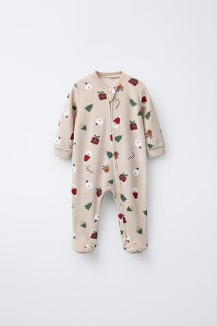 ZARA ВЕЛЮРОВЫЙ КОМБИНЕЗОН С ПРИНТОМ «ДЕД МОРОЗ», РЫЖЕВАТО-КОРИЧНЕВЫЙ