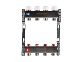 Колекторная группа для отопления из нержавеющей стали Rommer 1* х 3/4* - 4 выхода (без расходомеров)