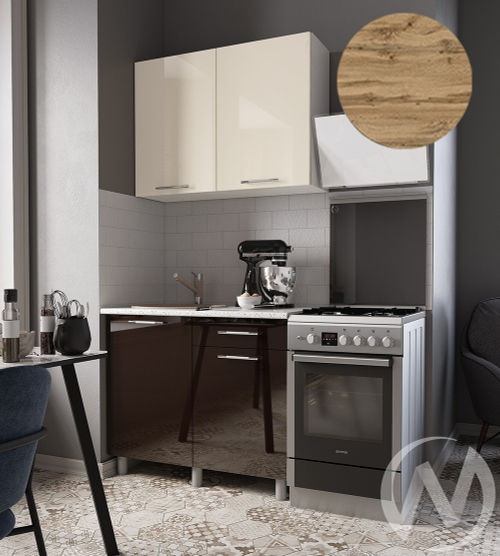 Кухня Нора 1.0м (корпус белый/ваниль; горький шоколад) 26мм дуб вотан