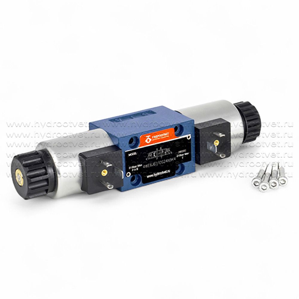 4WE6J61/CG24N9K4 - Гидрораспределитель золотниковый Ду 6 с электроуправлением, схема J (34), электроуправление G24, возврат - пружинный