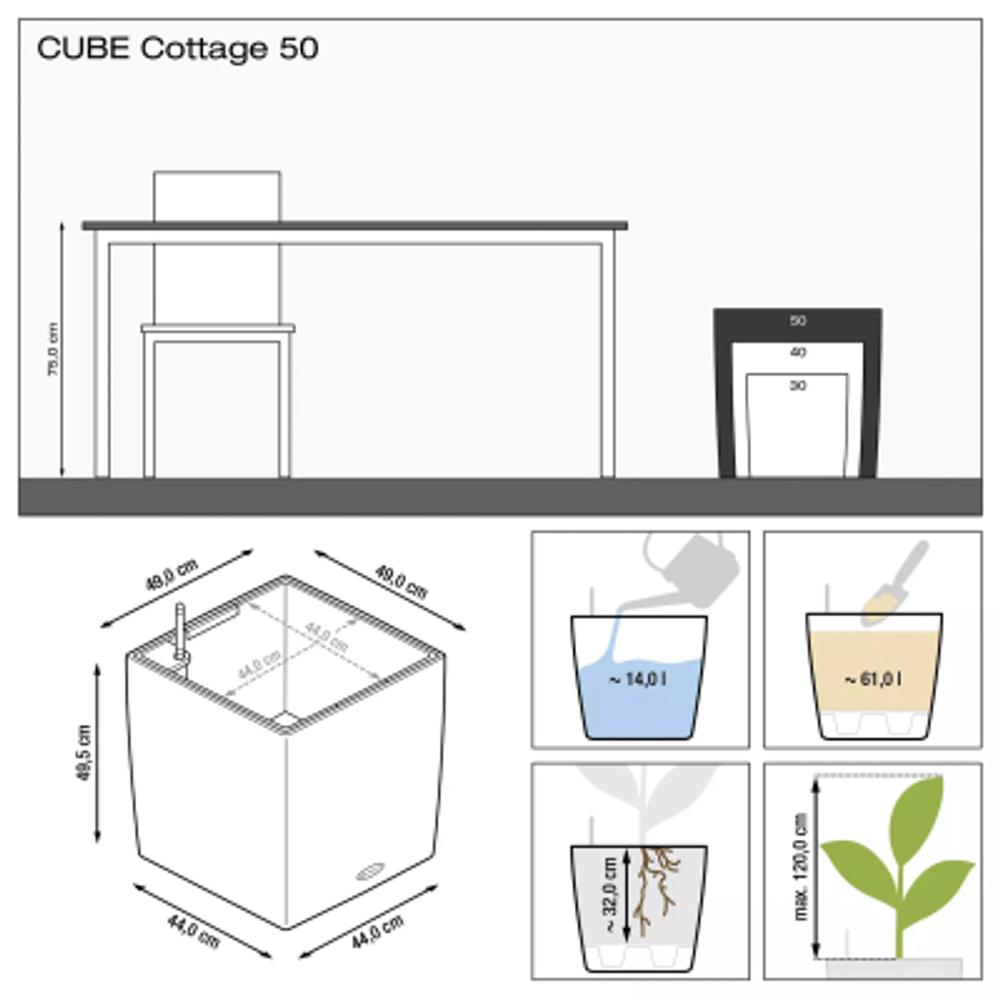Кашпо Lechuza cube cottage 50см белый с автополивом