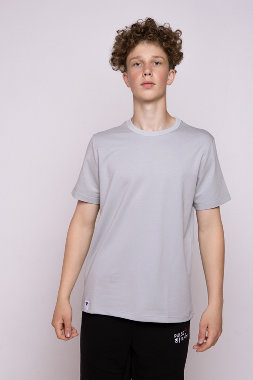 Футболка серо-голубая классическая без принта