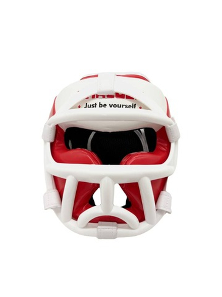 Шлем для бокса с пластиковой решеткой, красно-белый