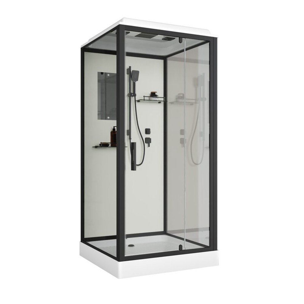 Душевая кабина Niagara Standart ST80/15Q/BL (80х80х215) квадрат,поддон 15см,распашная,проф.черный,3 места