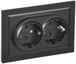 BRITE Розетка 2-местная с заземлением с защитными шторками 16А в сборе РСш12-3-БрЧ черный IEK