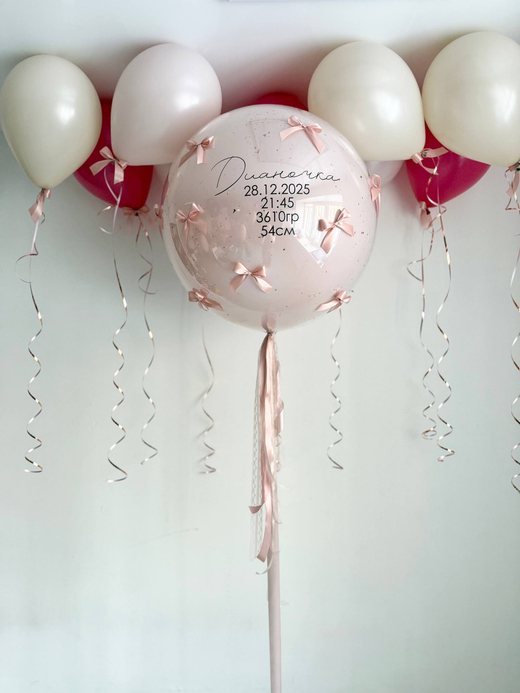 Воздушные гелиевые шарики с доставкой по Хабаровску бант малиновый/пыльная роза №4531