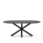 Стол Argo с черным стеклом и черными стальными ножками Ø 200 x 100 см