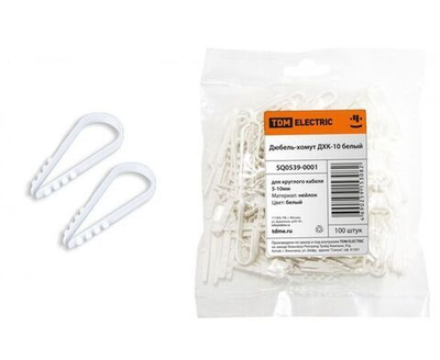 Дюбель-хомут ДХК-10 для круглого кабеля 5-10мм нейлон белый (100шт) TDM