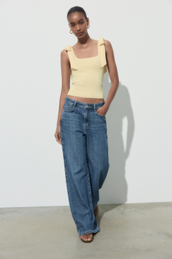 ZARA ТОП ИЗ ЭЛАСТИЧНОЙ ТАКНИ С БАНТАМИ, СВЕТЛО-ЖЕЛТЫЙ
