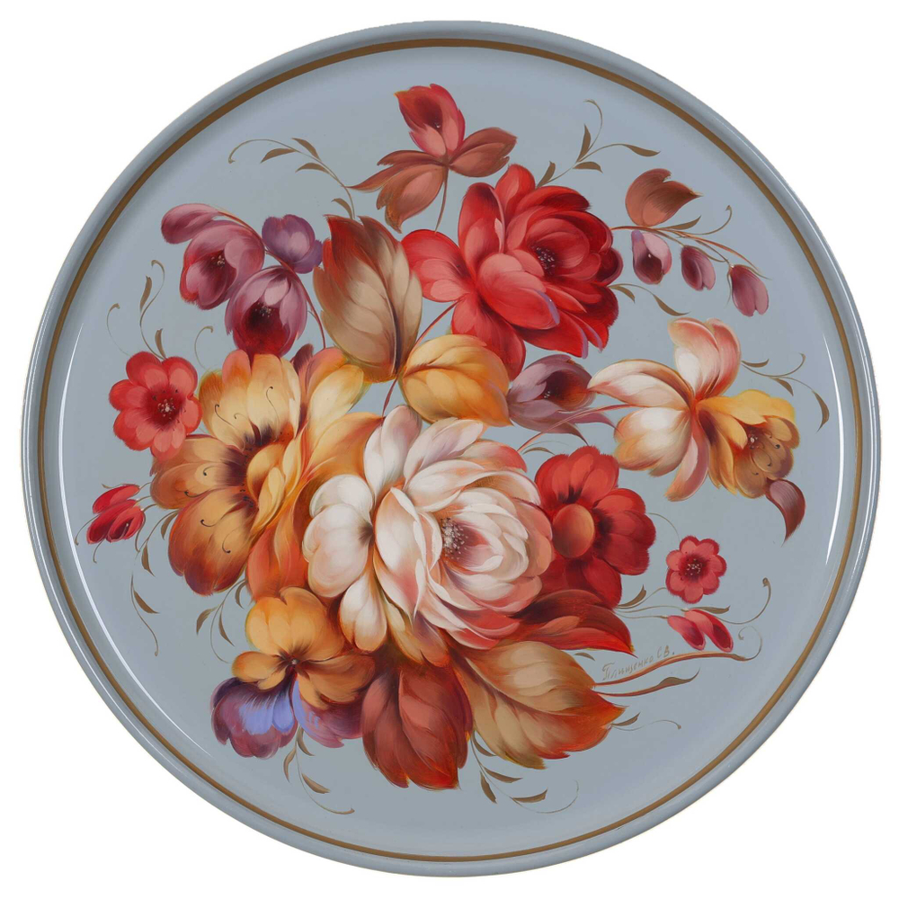 Жостовский поднос декоративный, размер 37 см (A14), металлический