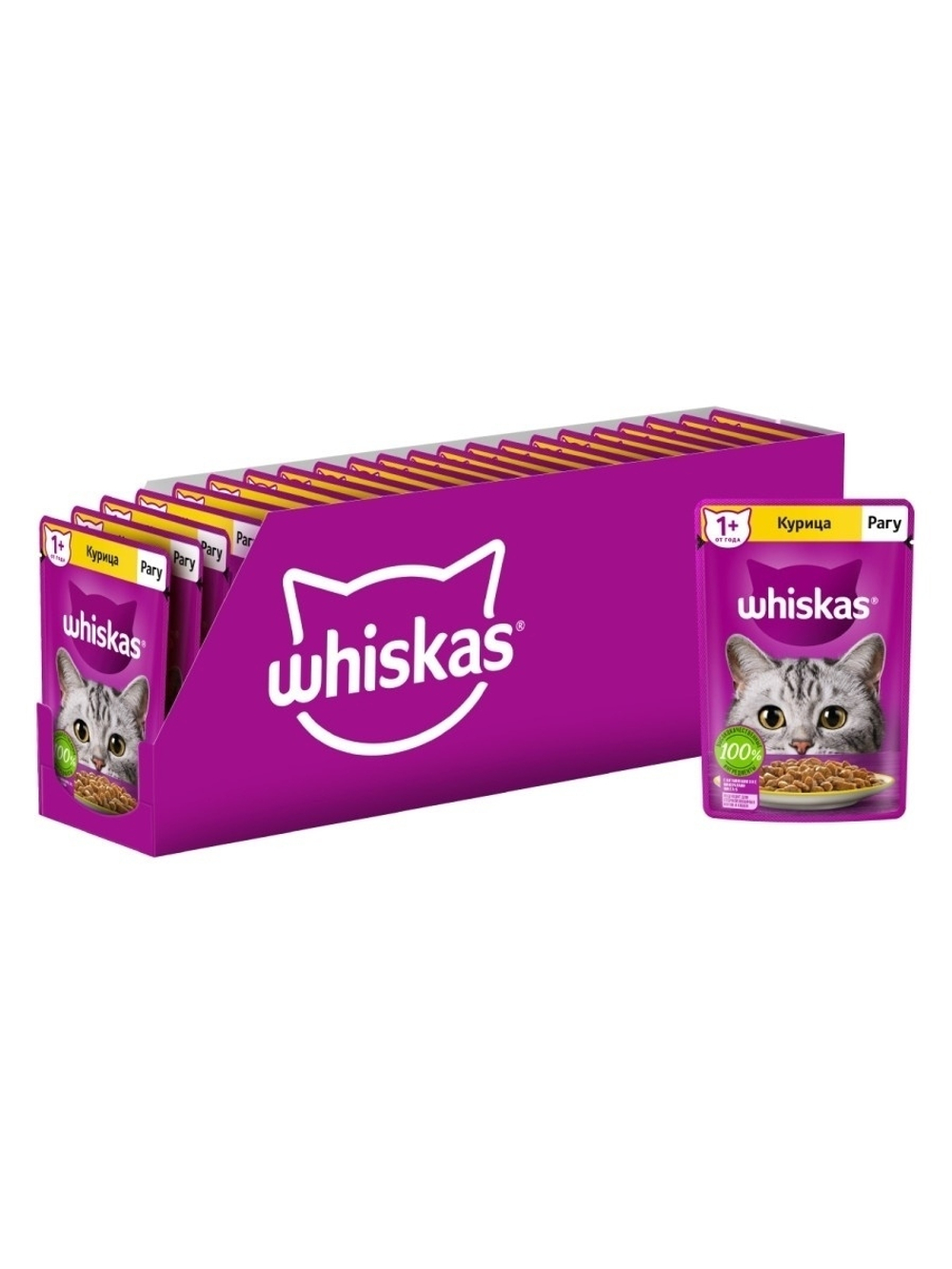 Влажный корм Whiskas для взрослых кошек, рагу с курицей, 28 шт x 75 г