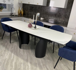 Стол ОЛЬХОН 180 БЕЛЫЙ МРАМОР МАТОВЫЙ , керамика / Черный каркас, М-City