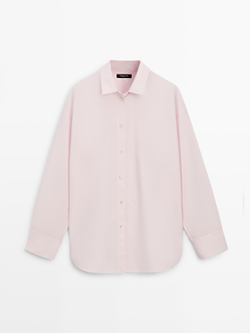 Massimo Dutti Рубашка из смеси поплина и хлопка, розовый