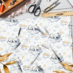 Ткань оксфорд 210 зайчата на облаках