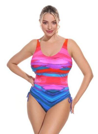 Слитный купальник с кулисками по бокам (Размер: D/XL) (Цвет: розовый)