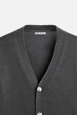 ZARA КАРДИГАН ИЗ РЕЛЬЕФНОГО ХЛОПКА, СЕРЫЙ