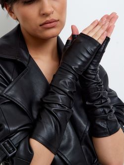 Перчатки длинные без пальцев кожаные