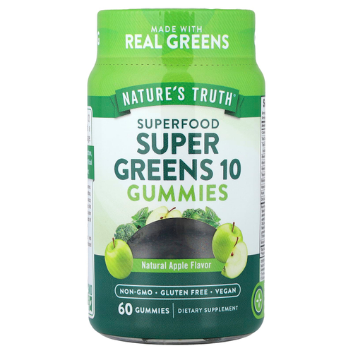 Nature's Truth, суперфуд, суперзелень, 10 жевательных мармеладок, со вкусом натурального яблока, 60 жевательных мармеладок