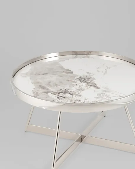 Журнальный столик Elica Ø80 см, керамика, хром