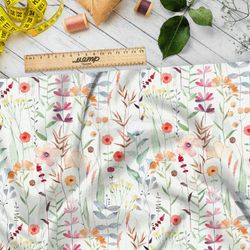 Ткань саржа акварельные листочки с цветами