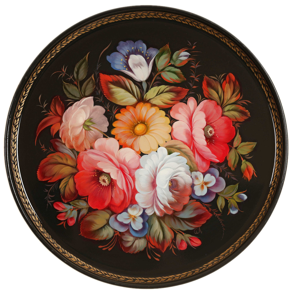 Жостовский поднос декоративный, размер 37 см (A14), металлический