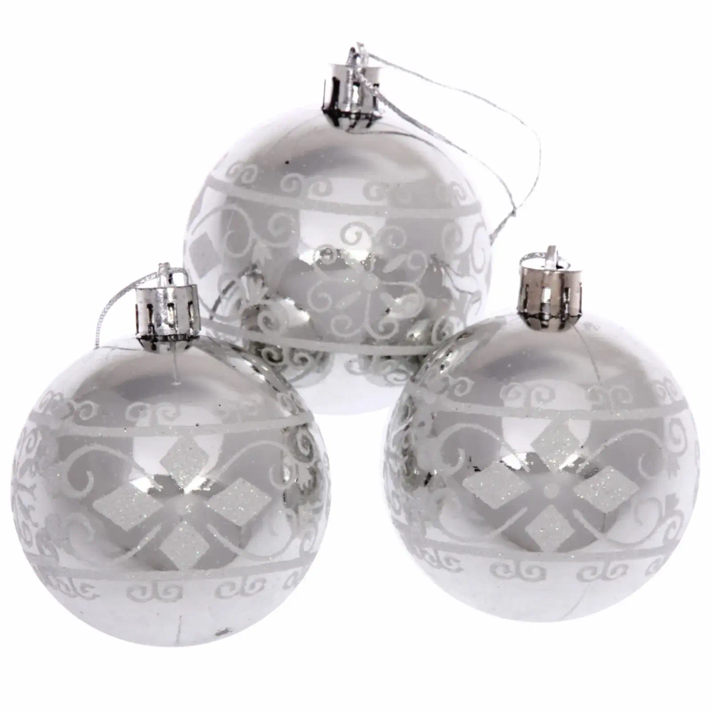 Новогодние шары 6 см (набор 3 шт) «Ажур», серебро