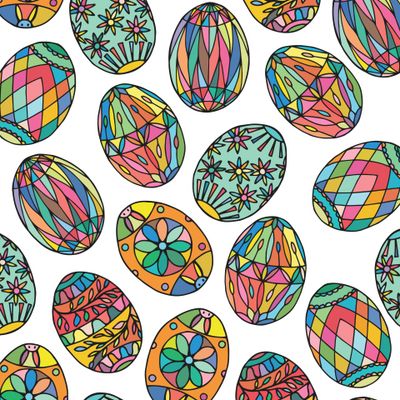 Easter seamless pattern of colored eggs.