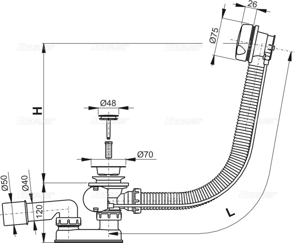 Сифон для ванны AlcaPlast A51B