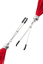 Зажимы на соски «Вилки» с красными кисточками из замши (Цвет: красный)