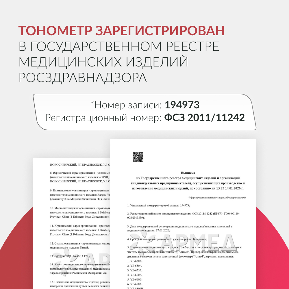 Тонометр Армед YE-655A Память на 74 измерения