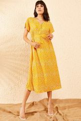 Qadın üçün beli ipli, güllü don, sarı 10091006