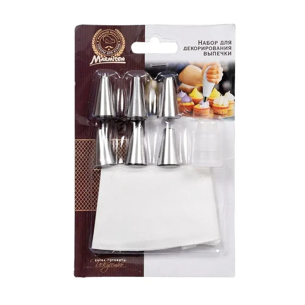 Декоратор для выпечки набор 1 мешок+ 6 стальных насадок MARMITON
