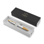 Подарочный набор: Ручка шариковая Parker IM Premium K318 Pearl GT, цвет чернил синий и белый недатированный ежедневник с золотым срезом